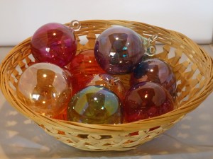 Three different sizes of colourful glass balls. Small glass ball  40,- SEK Medium glass ball 50,- SEK Big glass ball  80,- SEK .  Delivery costs 20,- SEK.